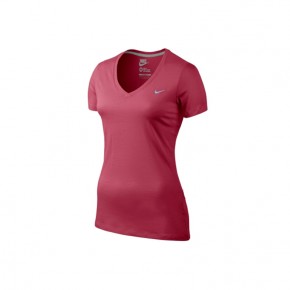 Nike Women AS Tee-Mid V Embrd Swoosh (Fuchsia)