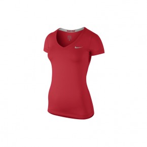 Nike Womens AS Pro SS V-Neck (Red)