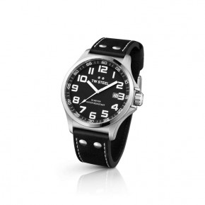 TW Steel - Pilot steel case 3 hands - Black dial Black leather strap (48mm)