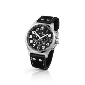 TW Steel - Pilot steel case chrono - Black dial Black leather strap (48mm)