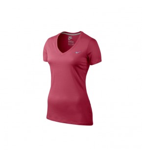 Nike Women AS Tee-Mid V Embrd Swoosh (Fuchsia)