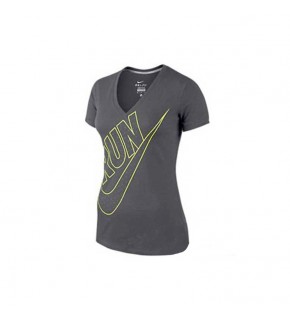 Nike Women AS Cruiser V-Neck SS Run Swoosh (Grey)