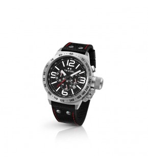TW Steel - Canteen steel case with tachymeter bezel - Black dial Black leather strap (45mm)